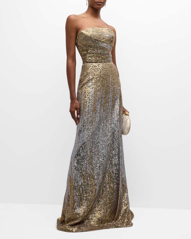 Two-Tone Sequined Strapless Gown
